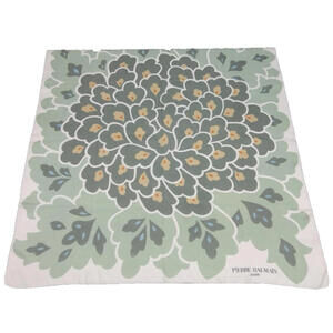 PIERRE BALMAIN Paris Fine Silk Scarf Green Leafs Hand Rolled Edges 30 x 31 1960s